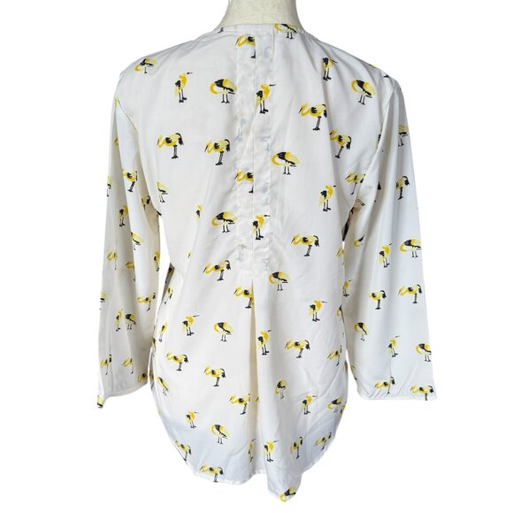 Oat & Fawn cream bird print 3/4 sleeve 1/2 zip blouse women's size XS - Picture 4 of 9